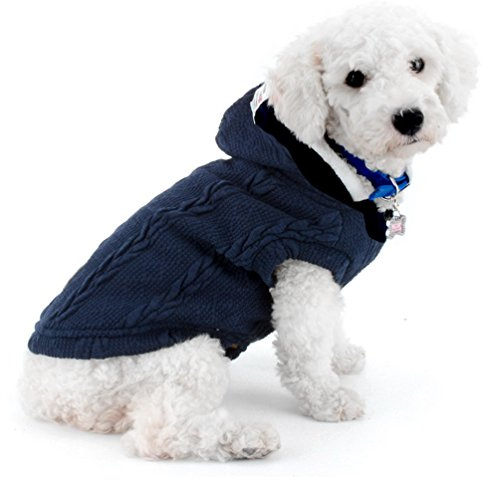 smalllee_lucky_store Hundepullover Hundestrickjacke Hoodie Wintermantel Warm Pet Kleidung für kleine Hunde Welpen Mops Französisch Bulldoggen Blau S