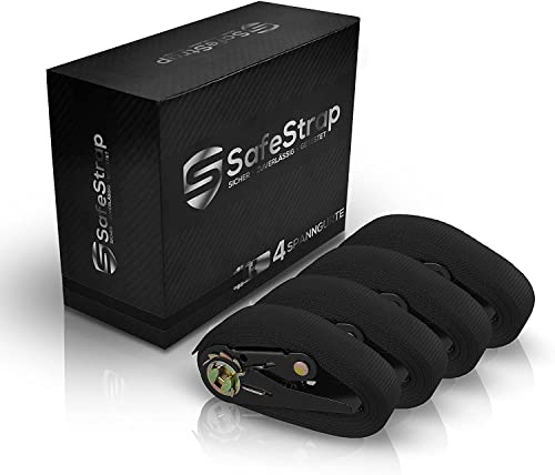 SafeStrap Spanngurte mit Ratsche- 1600kg Kapazität - Enorm robuste Zurrgurte - 4 Stück 6m Ratschengurte - Nach EN 12195-2 - Schwarz