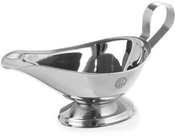 HENDI Salsera, 230 ml, con base, cazo recipiente pequeño para salsas, salsera con pico vertedor, 160x98x(H)90mm, acero inoxidable