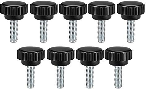 sourcing map M6 x 15mm Metric Male Thread Knurled Clamping Knobs Grip Thumb Screw on Type Plastic Threaded Hand Bolt Knobs Black 9 Pcs