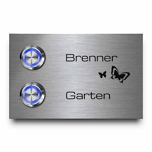 Mehrfamilien Türklingel mit zwei Tastern - Modell Brenner 11x7 cm | große Auswahl an Motiven und Zubehör - personalisierte Gravur mit Familiennamen und Wunschtext