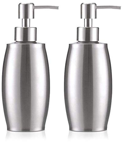 flintronic Distributeurs de Savon et de Lotion, 2 Pack Distributeur de Liquide, 2 * 350ML Acier Inoxydable à Ressort Pompe Moussante (Gel Douche, Crème, Shampooing, Mousse, Huile) pour Cuisine, Salle