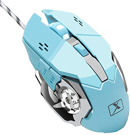 Blue Gaming Mouse, LED Backlit Optical Game Mice Ergonomic USB Wired Mice Compatible with Laptop PC, 7 Buttons, 4 Adjustable DPI