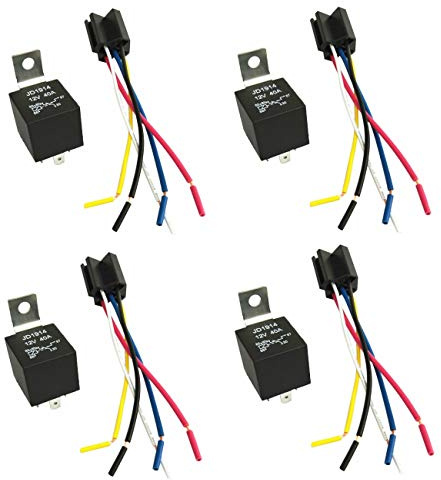 JZK 4 Piezas JD1914 12V 40A relé de coche con enchufes y 5 arnés, 4 pines SPST relé automático para vehículo auto barco carro moto camioneta