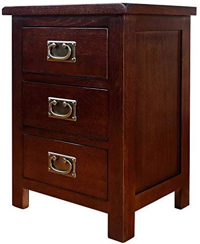 Aurotrice Table de chevet en chêne 3 tiroirs, armoire à peinture en noyer, intérieur en chêne : 42 x 32 x 56 cm