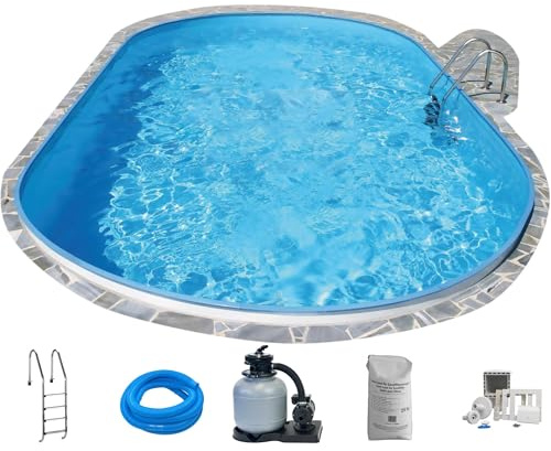 Planet Pool Stahlwandpool Set oval Fidschi 600x320x150 cm, Stahl 0,8 mm weiß, Folie 0,6 mm blau, Einhängebiese