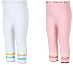 Sterntaler Baby flickor leggings dubbelpack caprilängd legging, vit, 74