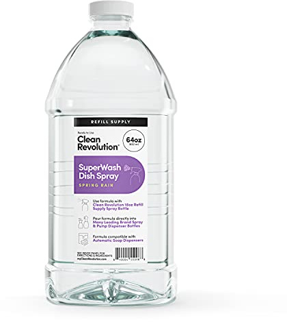 Clean Revolution SuperWash skummande disktvål, 715 ml, kraftfull formel skär igenom fett, kompatibel med gryning Powerwash sprayer och skumare, vårregn doft, klar, extra stor