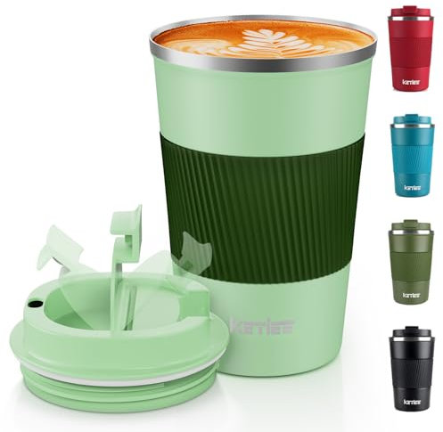 KETIEE Kaffeebecher to go,380ml Thermobecher Kaffee-to-go,Kaffeebecher Thermo,Doppelwandig Reisebecher Travel Mug,Vakuum Isolierbecher mit auslaufsicherem Deckel für Kaffee und Tee,Grün