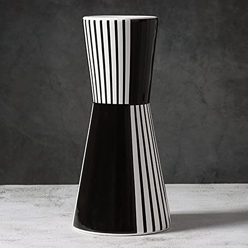 Tauzveok Keramik Blumenvase, Elegante schwarz-weiß gestreifte geometrische dekorative Tischblumenvase für Inneneinrichtung, Hochzeitsdekorationen,White+Black,27.5cmX13cm