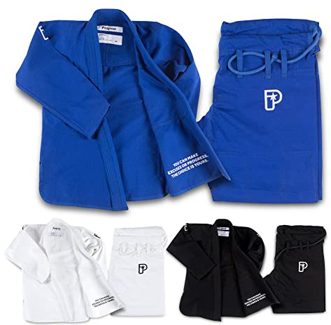 Progress Jiu Jitsu Kids Academy Gi | BJJ Gi for Kids with Free White Belt | Lightweight Kids Kimono | Tear-Resistant Kids BJJ Gi | Youth Jiu Jitsu Gi for Training & Competition |