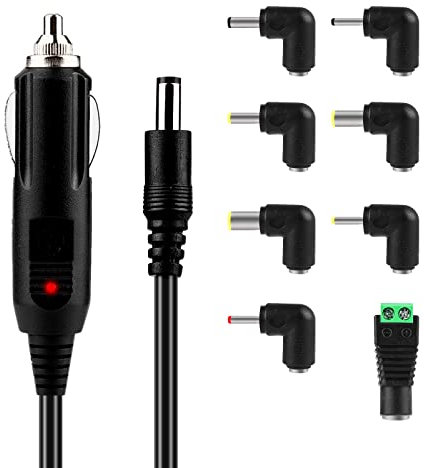 Cavo Ricarica Caricabatteria Accendisigari Auto: Caricabatteria Per Auto Da 12 W Cavo Di Alimentazione Universale Con 8 Adattatori Cc, Cavo Di Ricarica Per Auto Lettore Dvd Altoparlante Gps Stampante