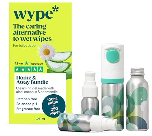 Wype Home & Away Bundle - Toilet Roll Gel - 2 100ml Refills, 2 30ml Mini's | Flushable Wet Wipe Alternative - Holiday Essentials