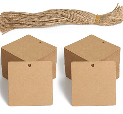 Kraft Paper Gift Tags,200PCS Blank ​Hang Tags with 200PCS Free Natural Jute Twines for DIY Project, Gift Wrapping(Brown)