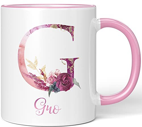 JUNIWORDS Tasse, Gro, Name Anfangsbuchstabe Initial Alphabet Floral Buchstabe G Monogramm Motiv, Rosa (5510852)