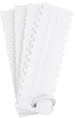 Lot de 4 grattoirs à gâteau, outils de décoration de gâteau, glaçage lisse, peigne en plastique en dents de scie, mousse, beurre, crème, polisseur pour bricolage.(Blanc)