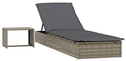 Tidyard Sonnenliege Gartenliege Liegestuhl mit Tisch Auflage Strandliege Liege Relaxliege Gartenmöbel Holzliege,Verstellbare Sitzfläche Freizeitliege Saunaliege PE-Rattan, pulverbeschichteter Stahl