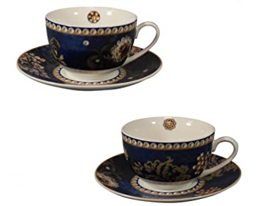 Brandani 52445 TAZZA THE DANUBIO BLU SET 2 PZ NEW BONE CHINA, cm d 15x8h, 200 ml, lavastoviglie/microonde/freezer