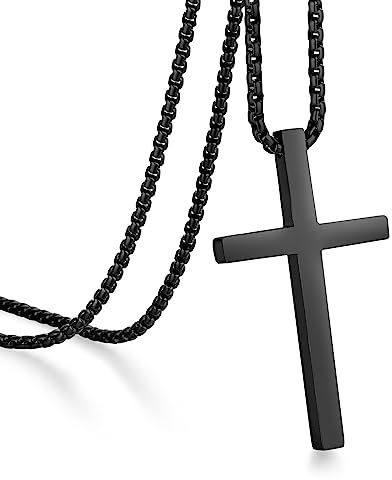 jiamiaoi 18 Karat Weißgold plattiert Kreuz Kette für Herren Damen Kette Kreuz Anhänger Gold Kreuz Kette Vergoldet Kreuz Kette für Männer Frauen Schwarz mit Kette 20 Inches-26Inches