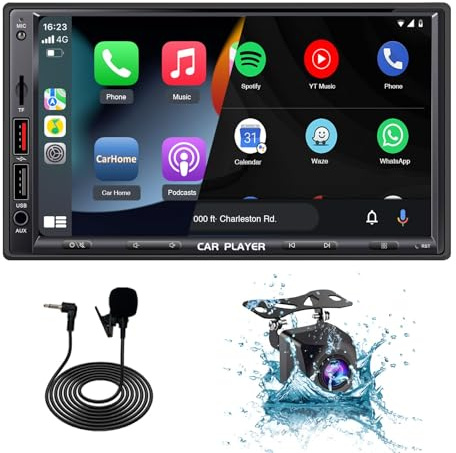 SEMAITU Double DIN Car Stereo, 7 Touch Screen Car Audio for Wireless Apple Carplay & Android Auto, Compatible Voice Control, Backup Camera, Quick Charge, GPS Navi, Bluetooth/FM/AM/RDS/MIC - TH006CP