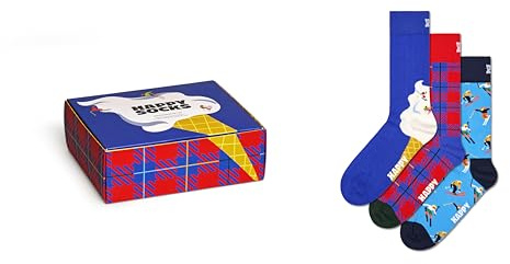 Happy Socks Confezione da 3 Sci Downhilll Calzini, Blu, 41-46 (Pacco da 3) Unisex-Adulto