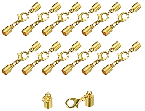 sourcing map 20 Stück Kettenverschluss 5mm Endkappen mit Hummerverschluss Klammern Zylinder Endkappen Schmuck Verschluss für DIY Schmuckherstellung Leder Armbänder Selber Machen Goldton