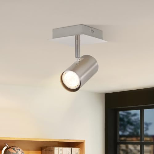 Glitzerlife Deckenstrahler 1 Flammig Flurlampe GU10 LED Deckenspots | Nickel 330°Schwenkbar Modern Deckenlampe Innen für Schlafzimmer Wohnzimmer Kinderzimmer Küche Flur Ohne Leuchtmittel
