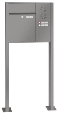 RENZ/Plan/Freistehende Briefkastenanlage Standbriefkasten/RAL-Farbe 9007 Volumen 21 L/mit Fußplatten/Sprechsieb rechts/Dein-Briefkasten.de