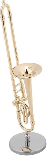 Posaunen-Replik 17×6×5 Miniatur-Posaune-Replik mit Ständer und Koffer, Vergoldetes Instrumentenmodell, Musikalische Verzierungen