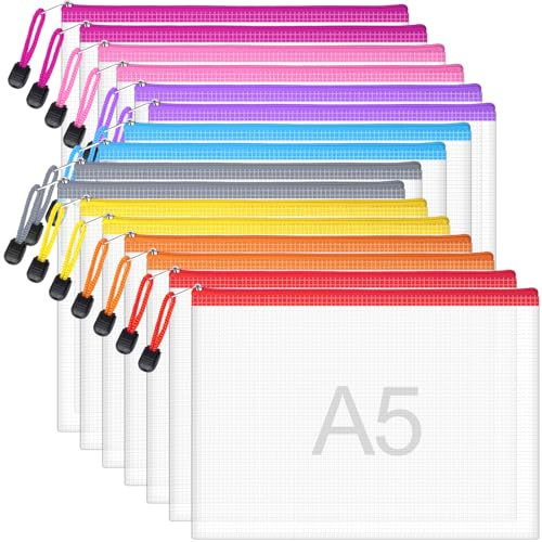 A5 Plastic Wallets, 16 Pack Document File Folder Zipper Pockets Zip Lock Bags for School Office Home Travel Storage
