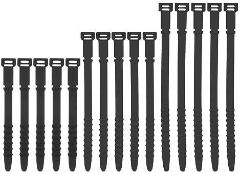 uxcell 15Pcs Silicone Cable Ties Reusable Wire Ties Elastic Cable Cord Organizer Straps for Cords Wire USB Charge Management Food Storage, (4.5 6 and 7, Black)