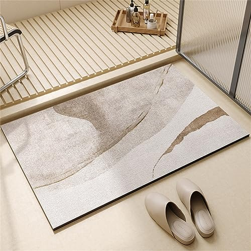 Badematte Rutschfester Badezimmerteppich Groß, Super Absorbierende Bodenmatte, Schnell Trocknend Badematten, Badteppich Rutschfest Badematte SaugfäHige Badvorleger Badezimmermatte Beige, 100x160cm