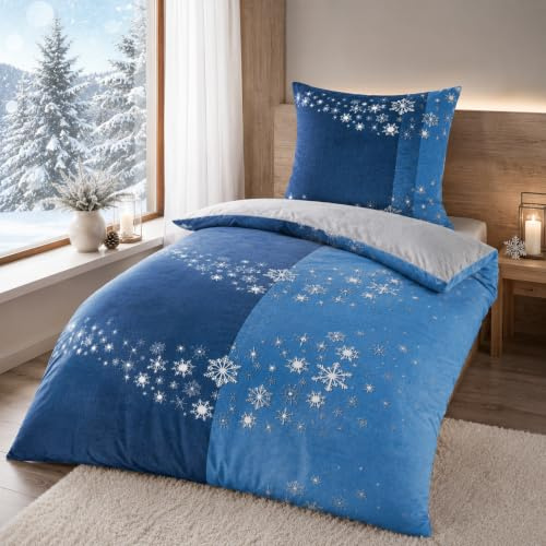 MB Warenhandel24 Bettwäsche 135x200 + 80x80 cm Winter Microfaser Flausch Fleece Thermofleece warm Cashmere Touch Teddy Coral Fleece 2 TLG teilig (Sternenschweif Blau, ca. 135x200 + 80x80 cm)