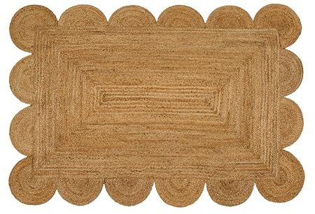 RIANGI Hand Woven Jute Area Rug - 2' x 3' Feet - Rustic Beige Reversible Rectangular Rugs for Bedroom, Kitchen, Living Room - Vintage Natural Braided Entry Floor Décor Boho Jute Rug 2x3 Feet