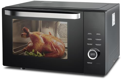 Techomey 4 IN 1 Mikrowelle mit Grill 34L, 1000W Mikrowelle mit Grill und Heißluft, Konvektions Mikrowelle 2400W, Mikrowelle mit Grill 2400W, Kombi Mikrowelle, ECO-Modus, Edelstahl