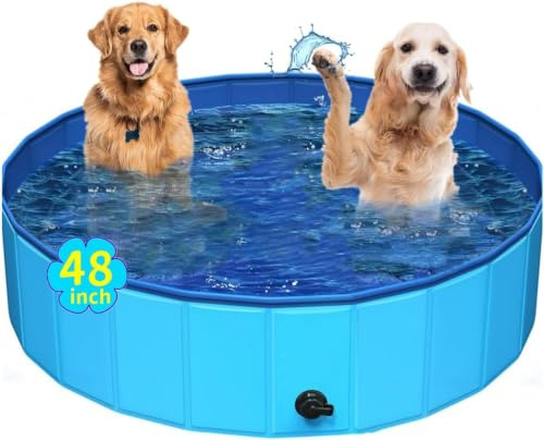 Foldable Dog Pool 120 x 30cm,Collapsible Dog Paddling Pool with Quick Drain | Portable PVC Pet Bathing Tub for Dogs and Cats, Indoor Outdoor