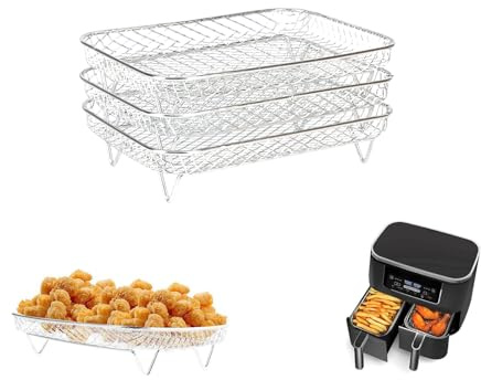Yetaha Air Fryer Rack for Ninja Dual Basket, Deshidratador de freidora, Apilable, 304 Acero Inoxidable Air Fryer Accesorios para Ninja AF300EU/ AF400EU (tres capas)