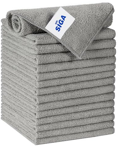 MR.SIGA Microfibre Cleaning Cloth, All-Purpose Reusable Microfiber Cloths, Streak Free Cleaning Cloths for Kitchen, Bathrooms, Windows, Mirrors, Car, Pack of 15, Grey, 30 x 30 cm(11.8 x 11.8 inch)