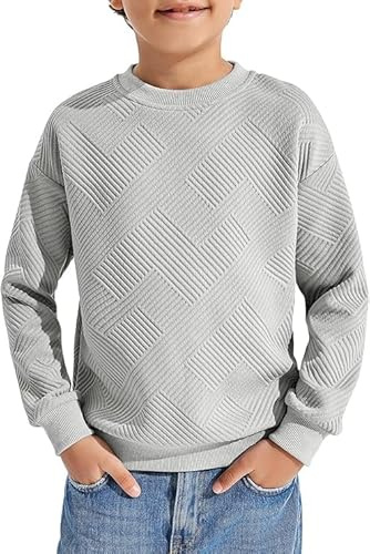Haloumoning Pojkar långärmad tröja barn rund hals sweatshirt enfärgad tröja långärmad t-shirt basic top, GRÅ, 150