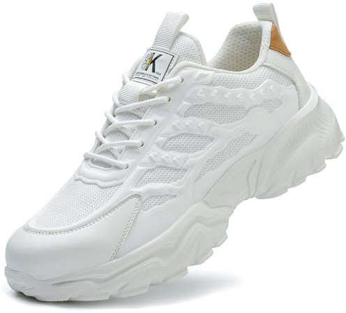 PENXZT Scarpe Antinfortunistiche Uomo Donna con Punta in Acciaio Protettive Comode Calzature di Sicurezza Leggere Scarpe da Cantiere Scarpe da Lavoro Industriale,Bianca,43 EU