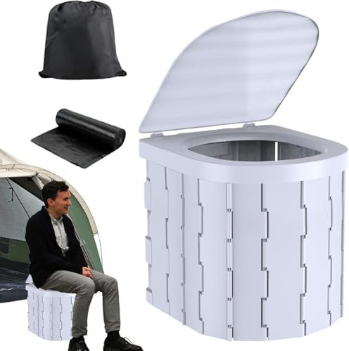 Klappbare Camping-Toilette – tragbare Toilette für den Außenbereich, klappbare Toilette für Erwachsene mit Deckel | Außentöpfchen-Eimer für ältere Menschen, Nachttöpfchen-Eimer mit Organizer für Bergs