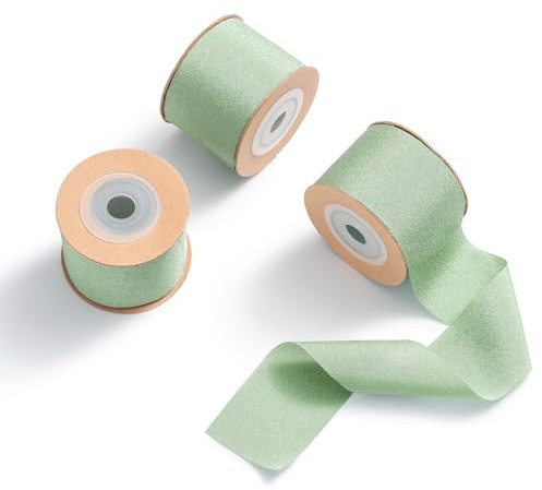 MORSUNBELA Schleifenband Grün Geschenkband Breit Salbeigrün Band Dekoband Eukalyptus Grün Seidenband Mintgrün 3,8 cm x 9 m,3 Rolls