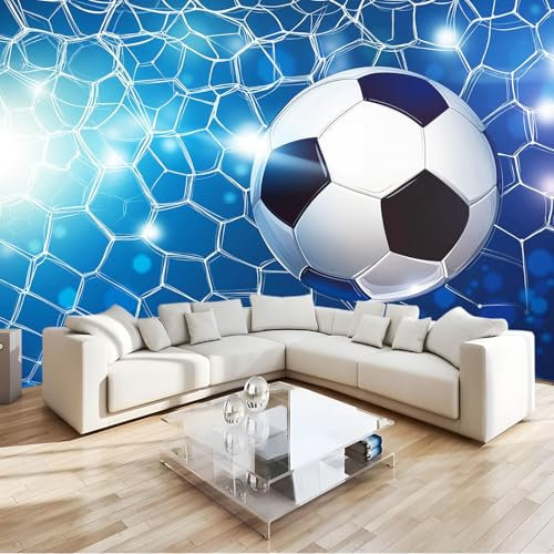 Azul Fotomural partido deportivo de fútbol Fotomural Pared, 250x175 cm Papel Pintado 3D, Fotomurales Decoración de Comedores Moderna Lana Sala Cuarto Salón