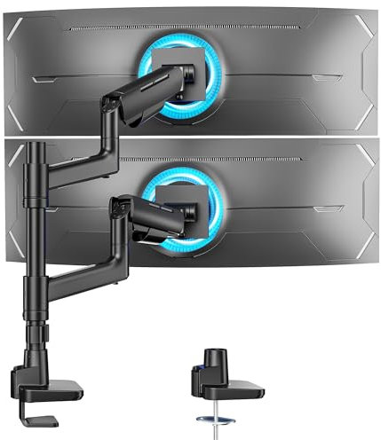 ARES WING Dual-Monitorhalterung für 43,2-124,2 cm (17-49 Zoll) Ultrabreiter, robuster, gebogener Bildschirm, Computer-Monitorarm, Schreibtischhalterung, Gasfeder, verstellbarer VESA-Ständer, Schwarz