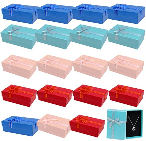 Fahibin 24 Piezas Lazo Caja de Regalo de Joyería, Cajas Bonitas para Regalo Anillos Joyas, Cajas de Regalo Rectangulares Elegantes Para colgantes, anillos y pendientes, envoltorio de regalo