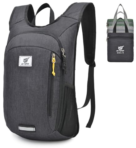 SKYSPER Liten dagväska 10L/15L/20L vandringsryggsäck packbar lätt resa kompakt vikbar ryggsäck för kvinnor män, Svart, 15 litres, Avslappnad
