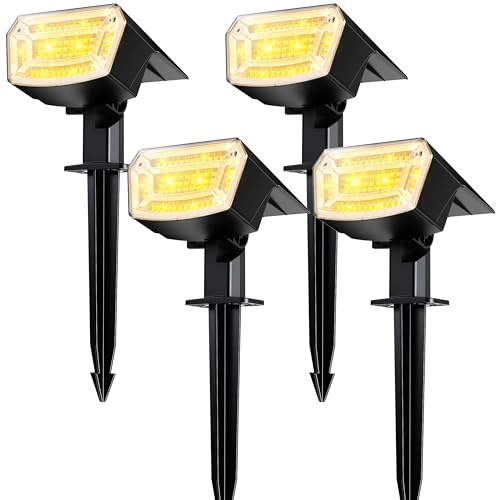 TECKNET Solar Spot Lights Outdoor Garden - 59 LEDs Garden Lights Solar Powered, 3000K Warm White Light, 3 Brightness Levels Pathway Lighting IP65 Waterproof for Outdoor Pathway/Lawn Lighting, 4 PCS