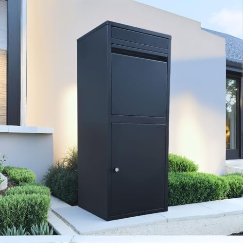 Boîte à Colis – Boîte aux Lettres Colis – Noire – Libre Pose ou Fixation Murale – XXL – Tapis Amortisseur Offert – Boîte résistante aux intempéries et sécurisée pour courrier & Colis – ParcelXL®