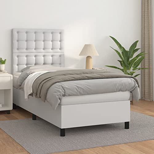 Iiaky Boxspringbett mit Matratze Weiß 100x200 cm Kunstleder Bett Mit Bettkasten Bett Boxspringbett Betten Boxspringbett Mit Matratzeer // 3142828