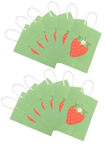 DOITOOL 12 Stück Erdbeer Geschenktüten aus Papier Mittel mit Griffen Langlebig für Snack und Geburtstagsdeko Kinderparty Partyveranstaltungen